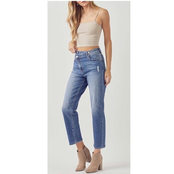 NEW Risen Los Angeles High-Rise Crossover Tapered Denim Jeans RDP5060 Size 15/32 - Picture 1 of 16